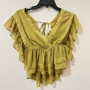 Olive green Ruffle Tie-Back Peplum Top